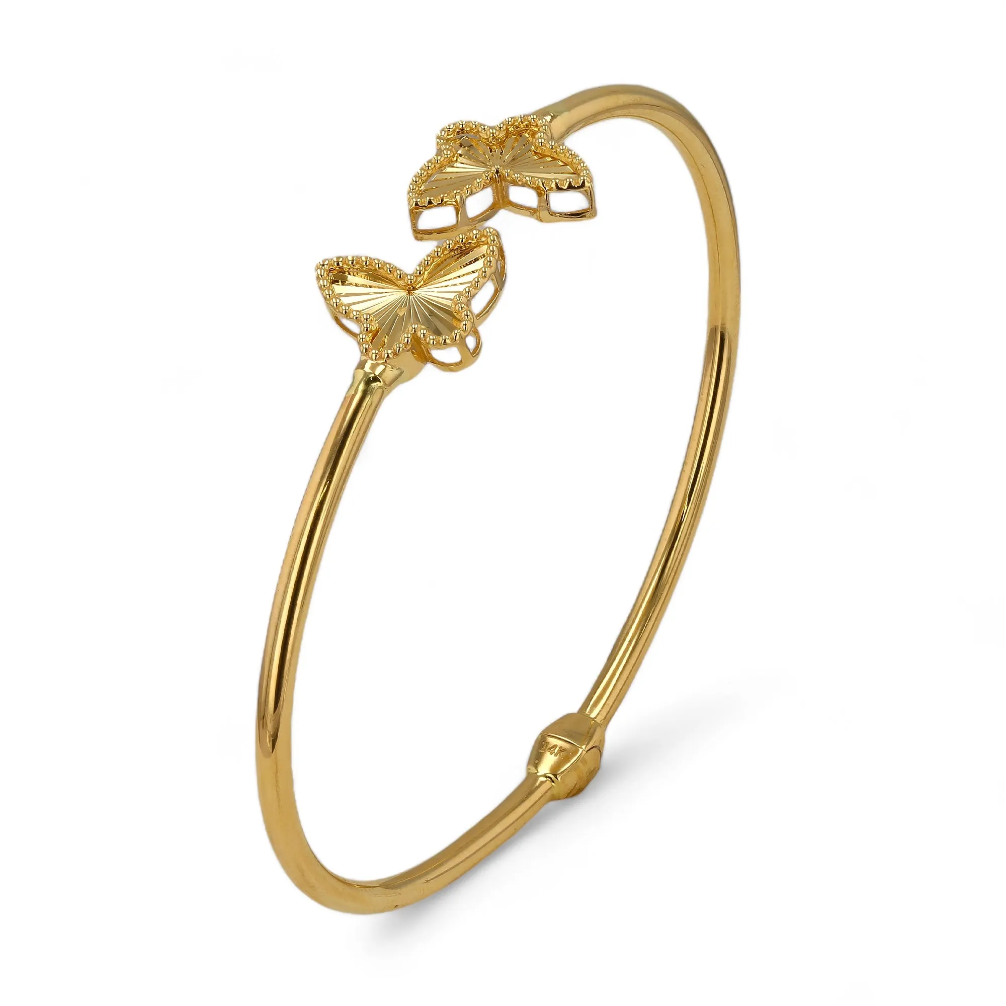 14K Yellow gold butterfly bangle diamond cut-227443