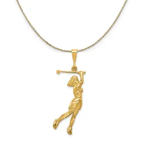 14k Yellow Gold Large Female Golfer Necklace