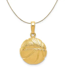 14k Yellow Gold Polished and Textured Basketball Necklace