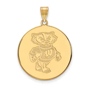 14k Yellow Gold U. of Wisconsin XL Badgers Disc Pendant