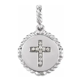 14K Yellow or White Gold .04 CTW Diamond Cross Rope Disc Pendant, 13mm