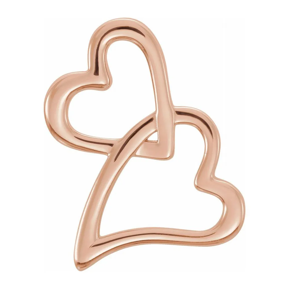 14K Yellow, White or Rose Gold Double Heart Slide Pendant, 13 x 18mm