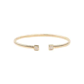 18K Gold Twisted Cable Tubogas Cuff Bangle with Diamond 10g+ R2121