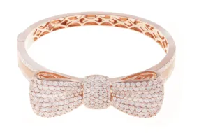 18K Rose Gold Diamond Bow Design Bangle With Round Cut Diamonds 7.84CT