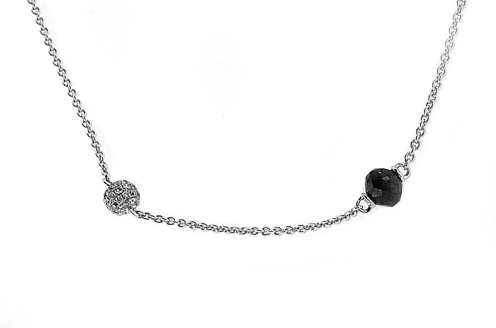 18K White Gold Diamond Ball Necklace with Black Diamonds With A Total Of 2.00CT