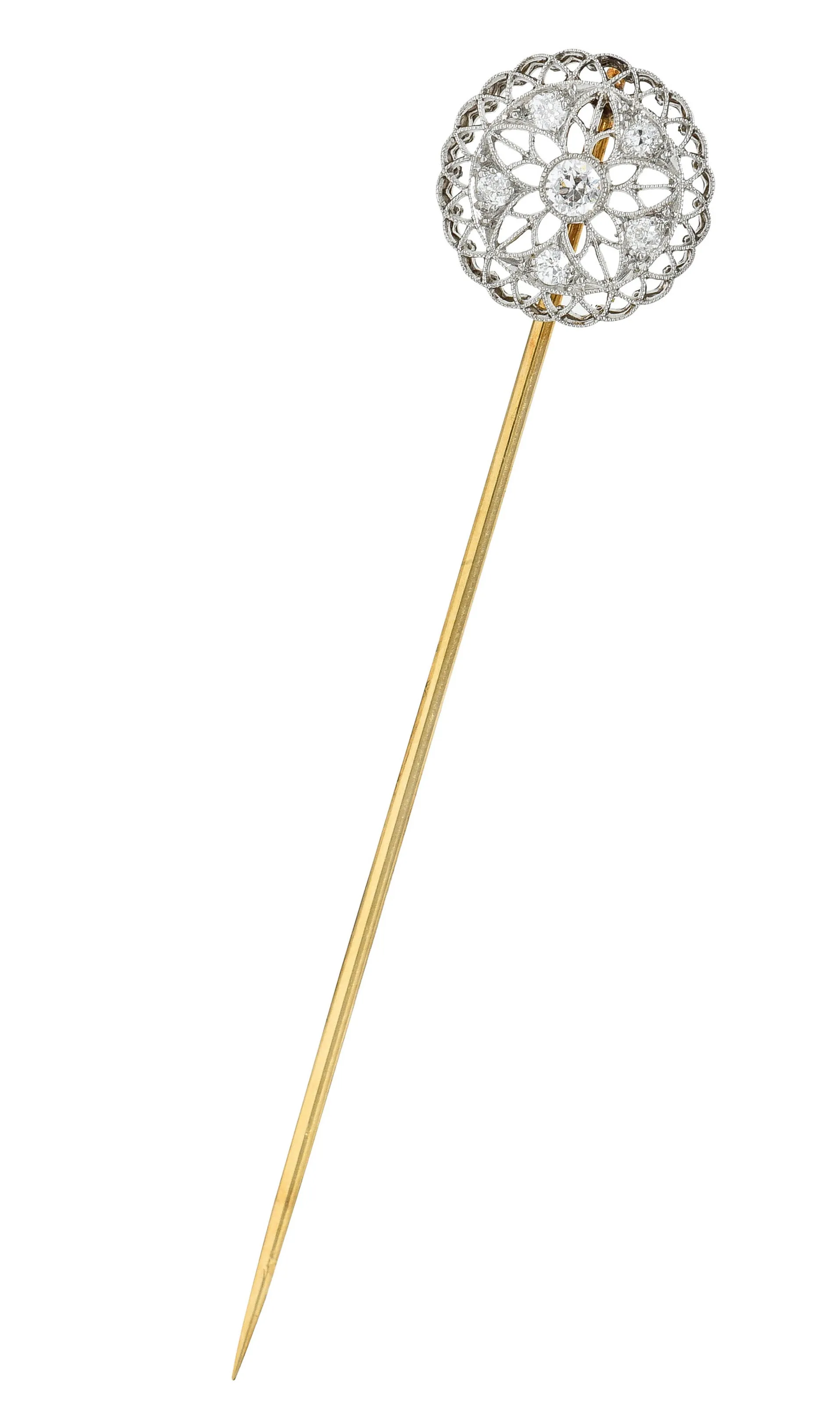 1910 Edwardian 0.27 CTW Diamond Platinum Radiating Starburst Stickpin