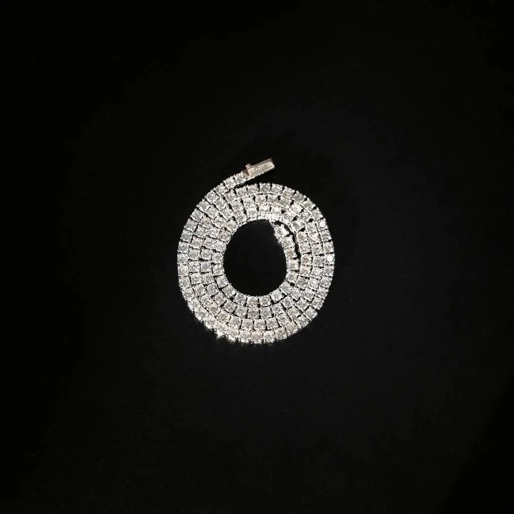 3mm Round Cut Tennis Chain Bundle in White Gold