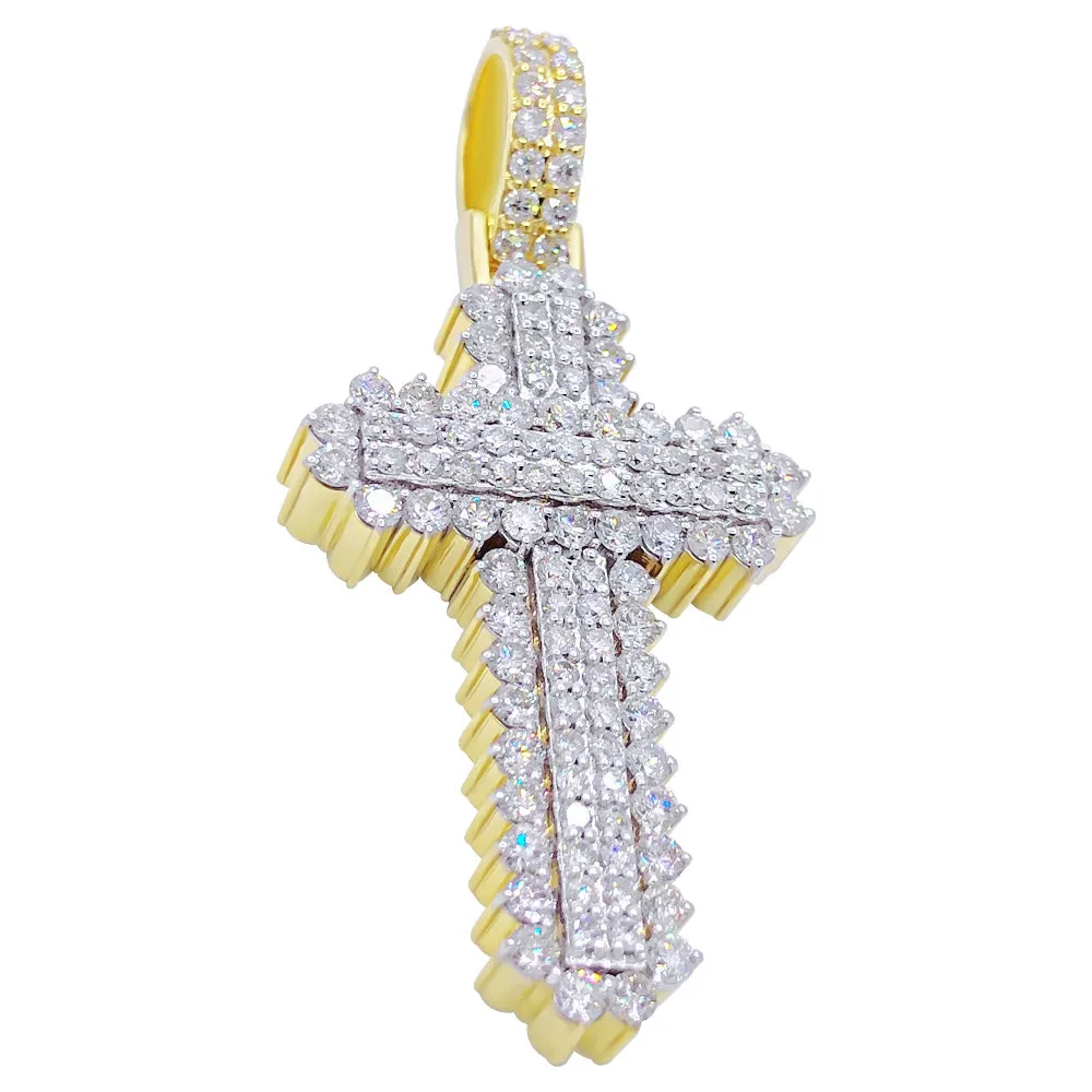 4 Row Cross 3.00cttw Diamond Pendant 10K Yellow Gold