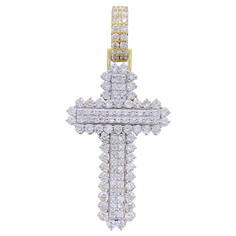 4 Row Cross 3.00cttw Diamond Pendant 10K Yellow Gold