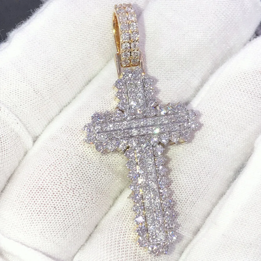 4 Row Cross 3.00cttw Diamond Pendant 10K Yellow Gold