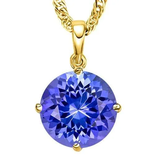 4/5 LAB TANZANITE 10KT SOLID YELLOW GOLD PENDANT