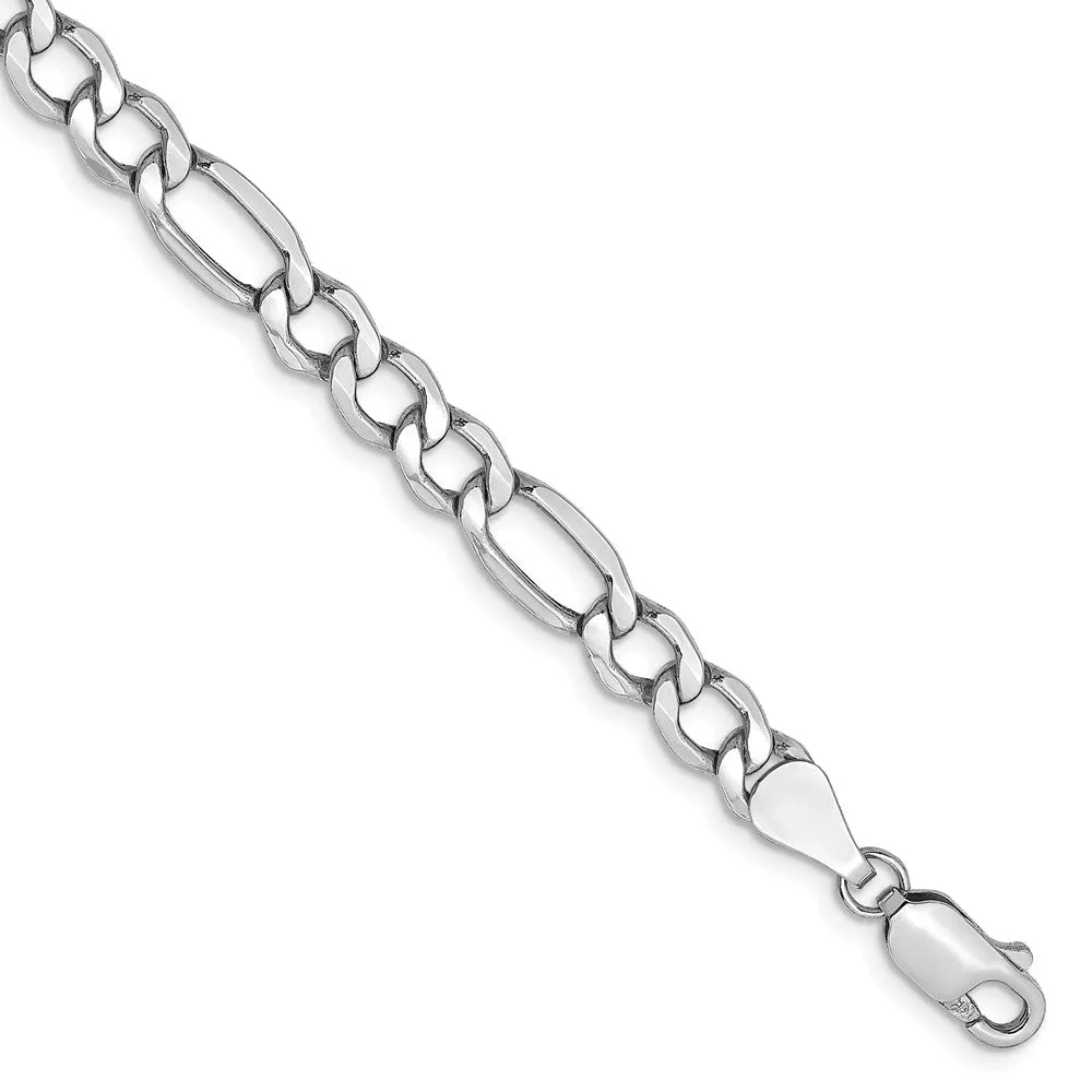 5.35mm, 14k White Gold, Hollow Figaro Chain Bracelet