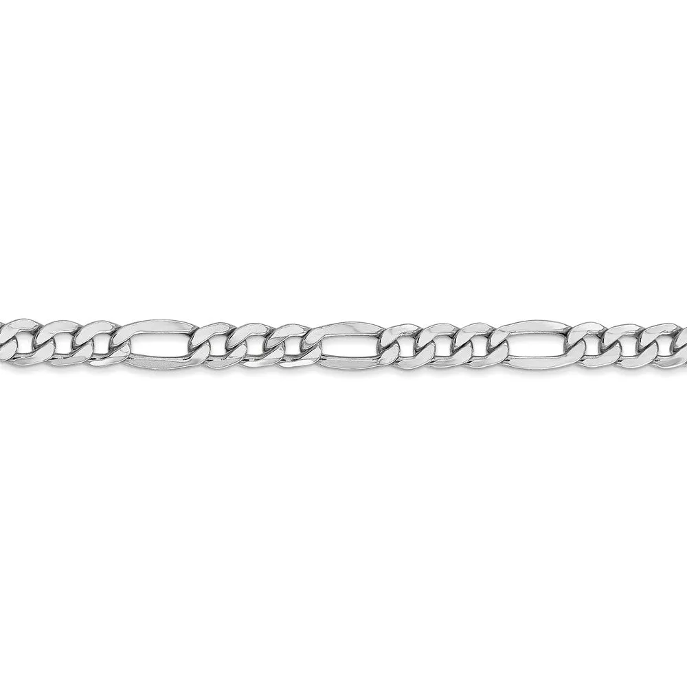 5.35mm, 14k White Gold, Hollow Figaro Chain Bracelet