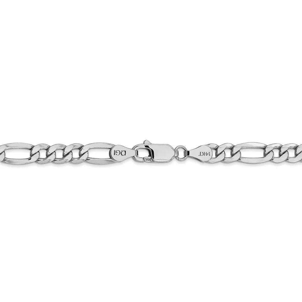 5.35mm, 14k White Gold, Hollow Figaro Chain Bracelet