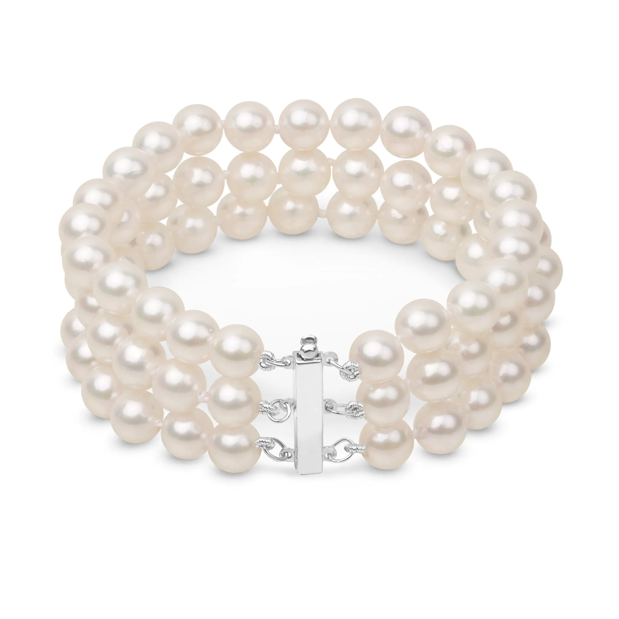 7.0-7.5 mm Triple Strand White Akoya AAA Pearl Bracelet