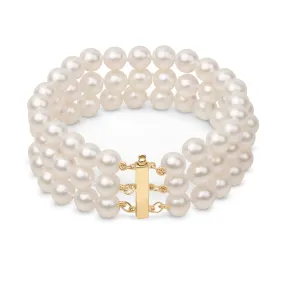 7.0-7.5 mm Triple Strand White Akoya AAA Pearl Bracelet