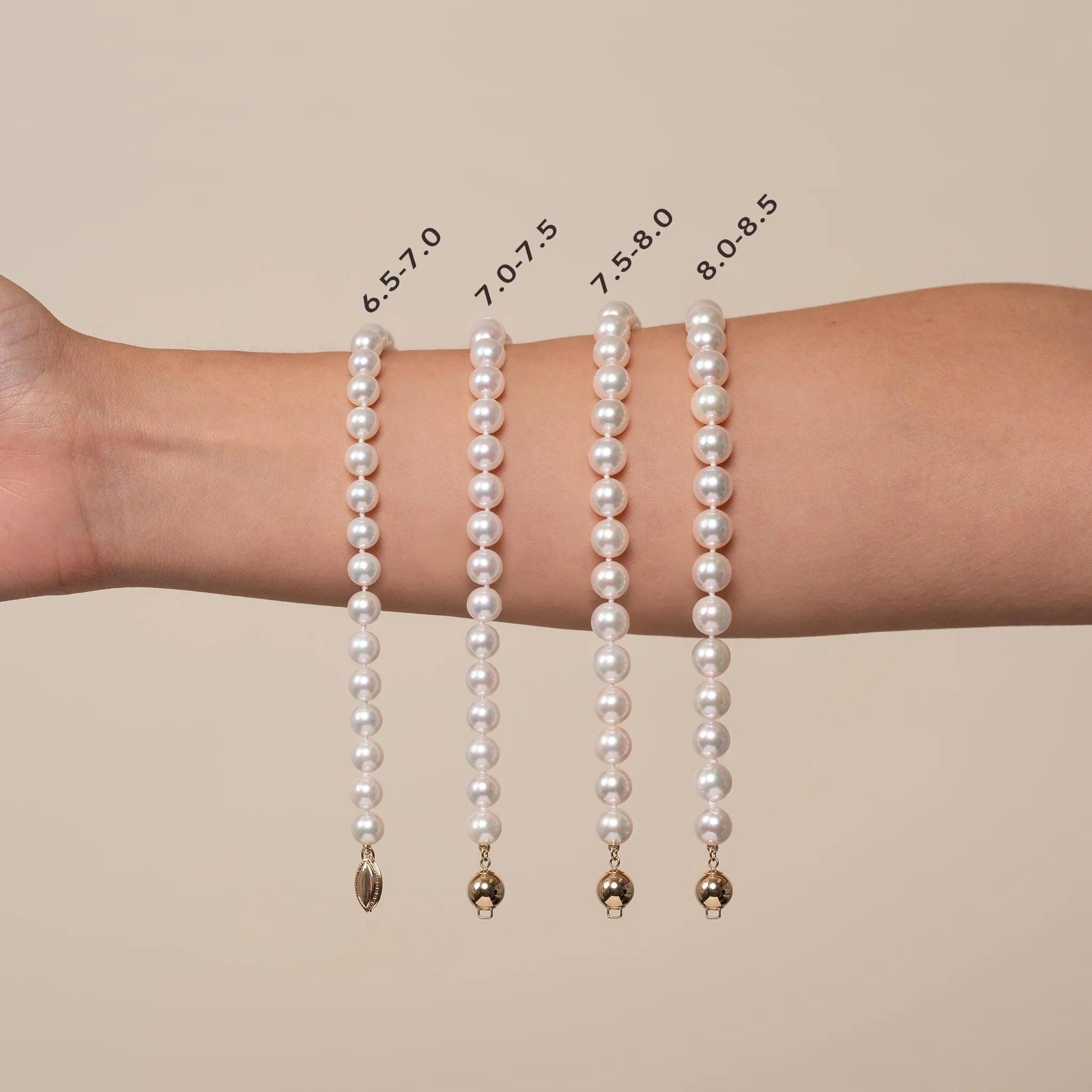 7.0-7.5 mm Triple Strand White Akoya AAA Pearl Bracelet