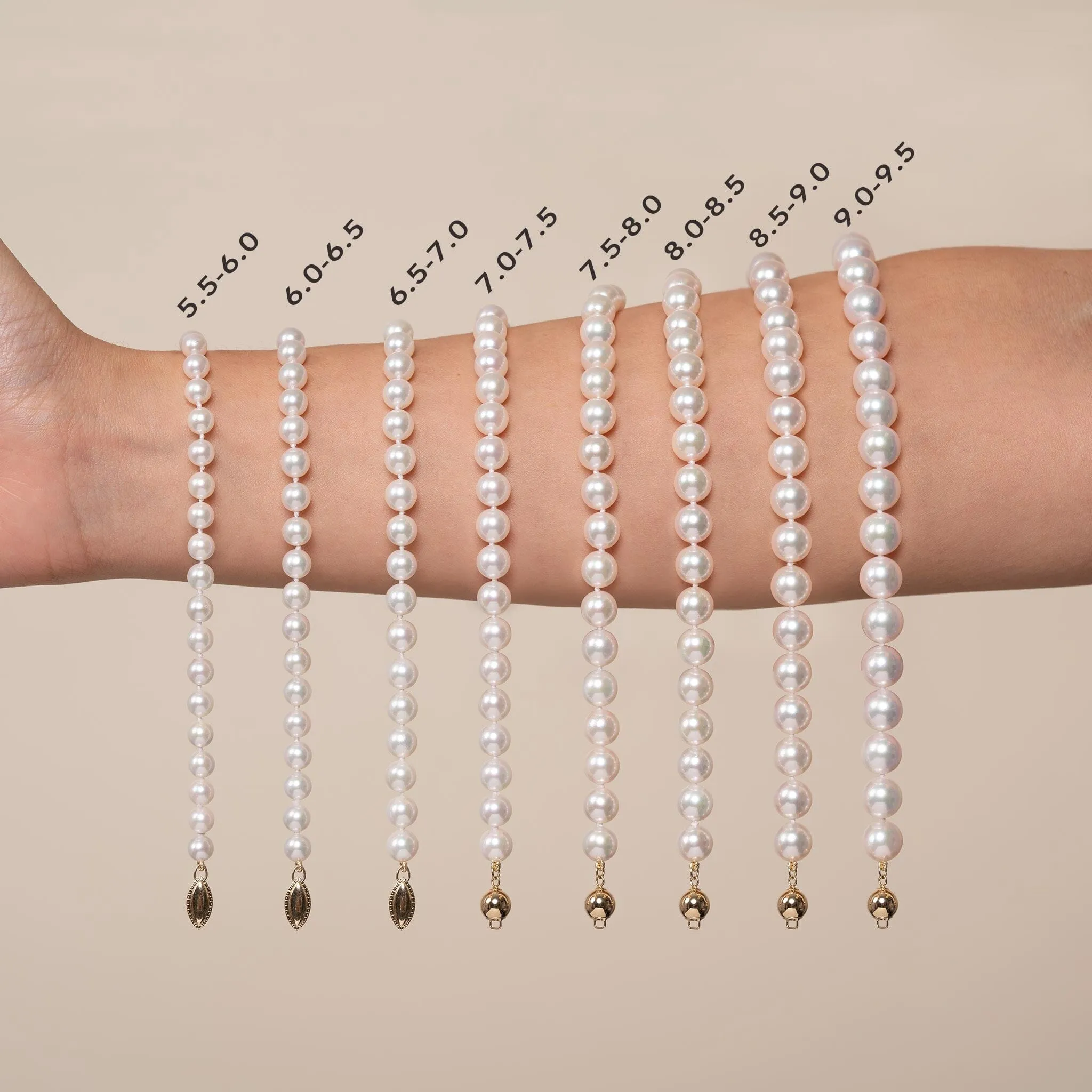 7.0-7.5 mm Triple Strand White Akoya AAA Pearl Bracelet