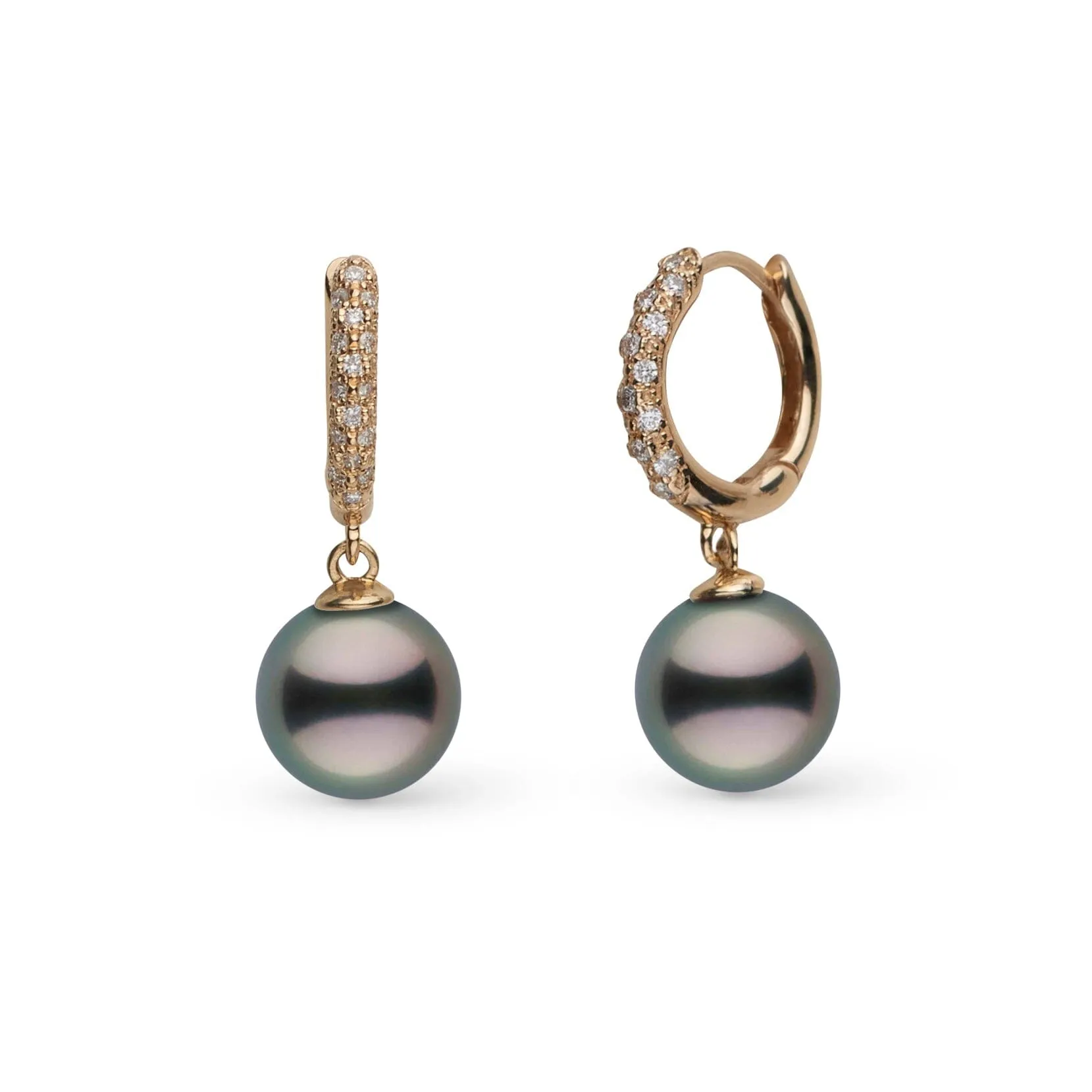 9.0-10.0 mm Tahitian Pearl & Pave Diamond Small Hoop Earrings