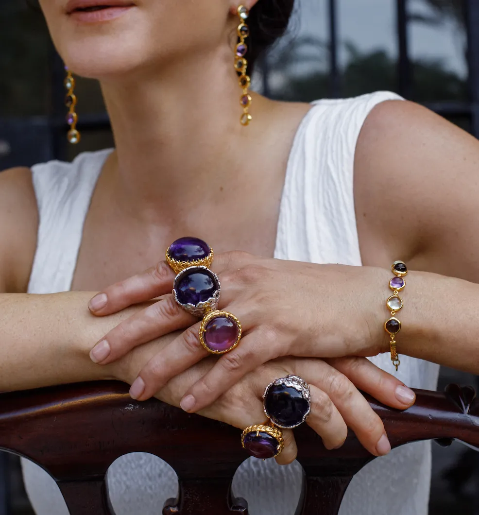 Amethyst Wheat Motif Cocktail Ring