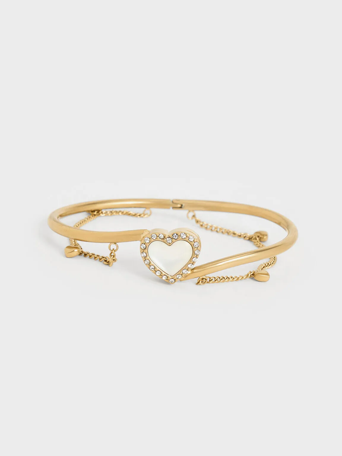 Annalise Crystal Heart-Stone Cuff Bangle - Brush Gold