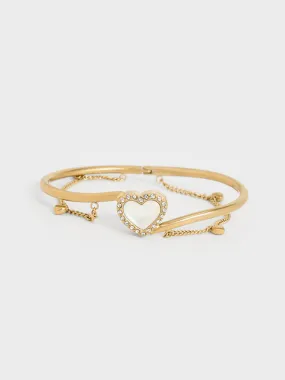 Annalise Crystal Heart-Stone Cuff Bangle - Brush Gold