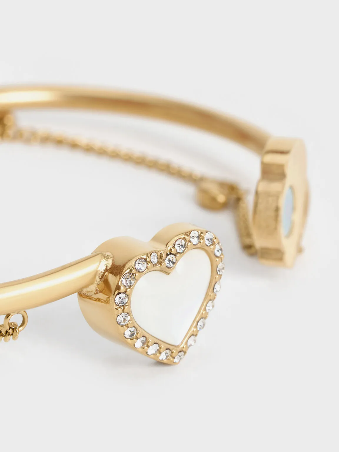 Annalise Crystal Heart-Stone Cuff Bangle - Brush Gold