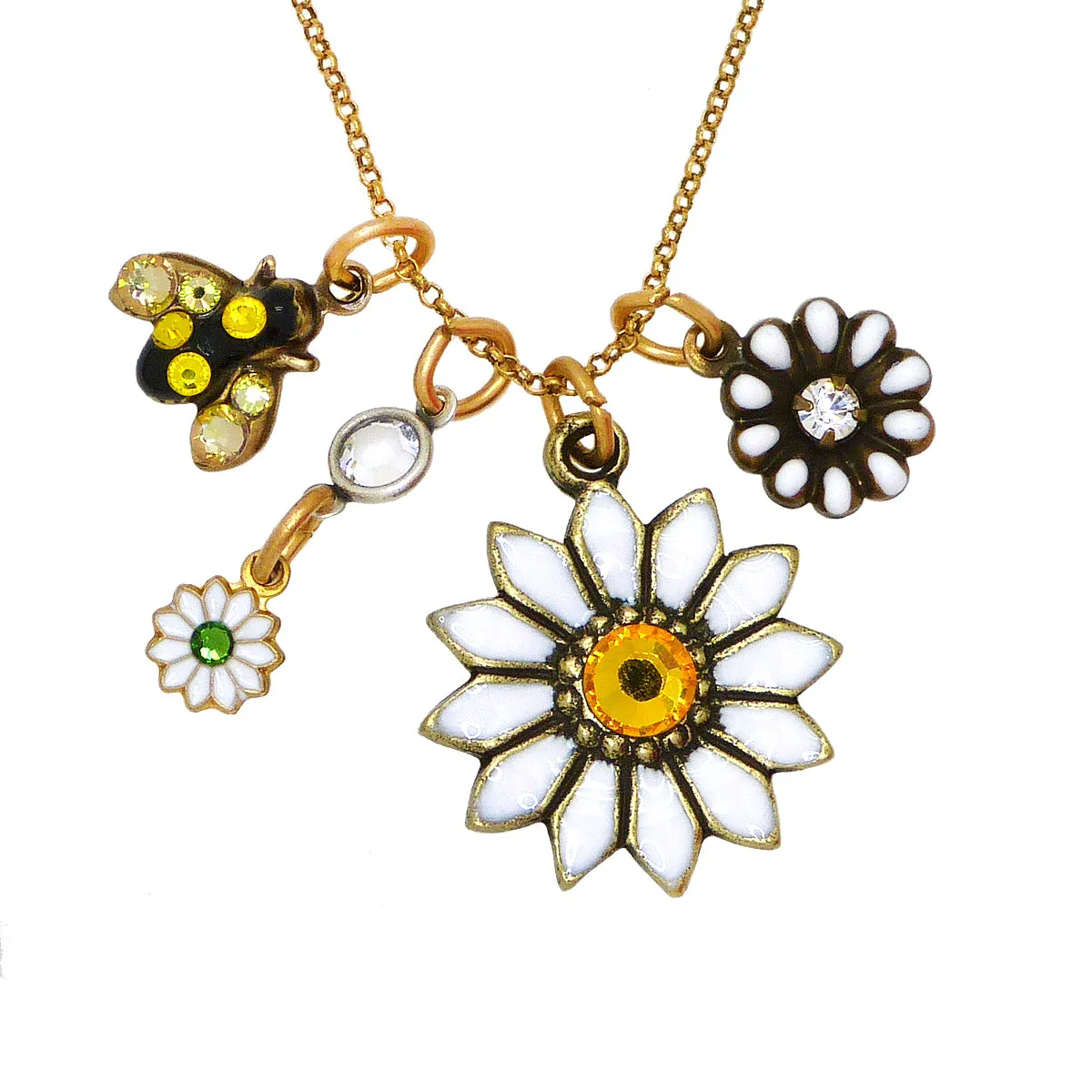 Anne Koplik Daisy Bumbe Bee Flower Charm Pendant Necklace Swarovski Crystals NKJ117DAI