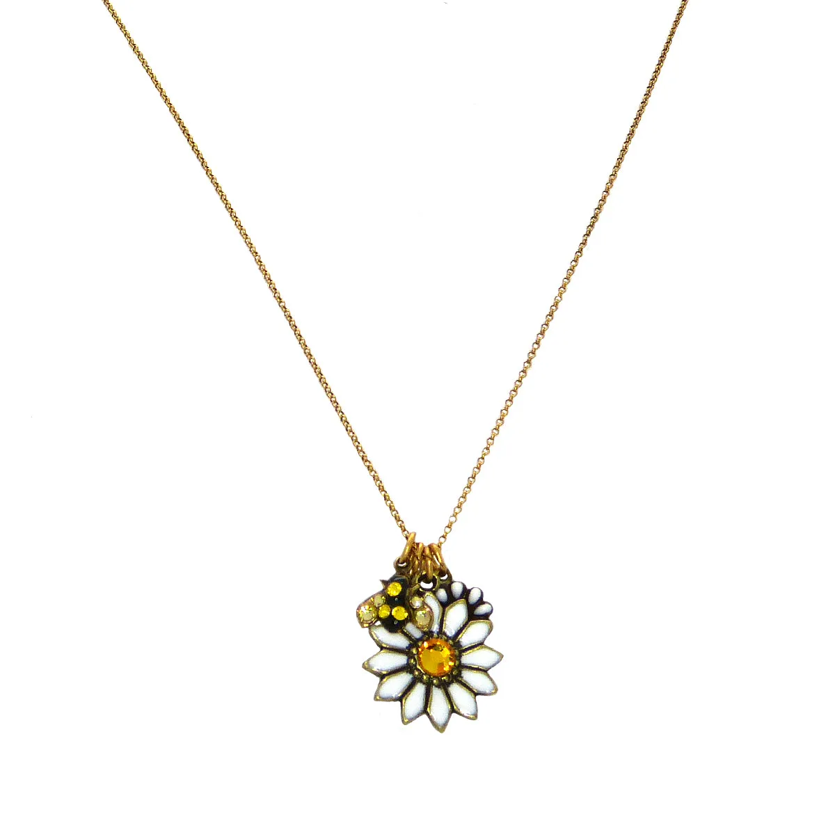 Anne Koplik Daisy Bumbe Bee Flower Charm Pendant Necklace Swarovski Crystals NKJ117DAI