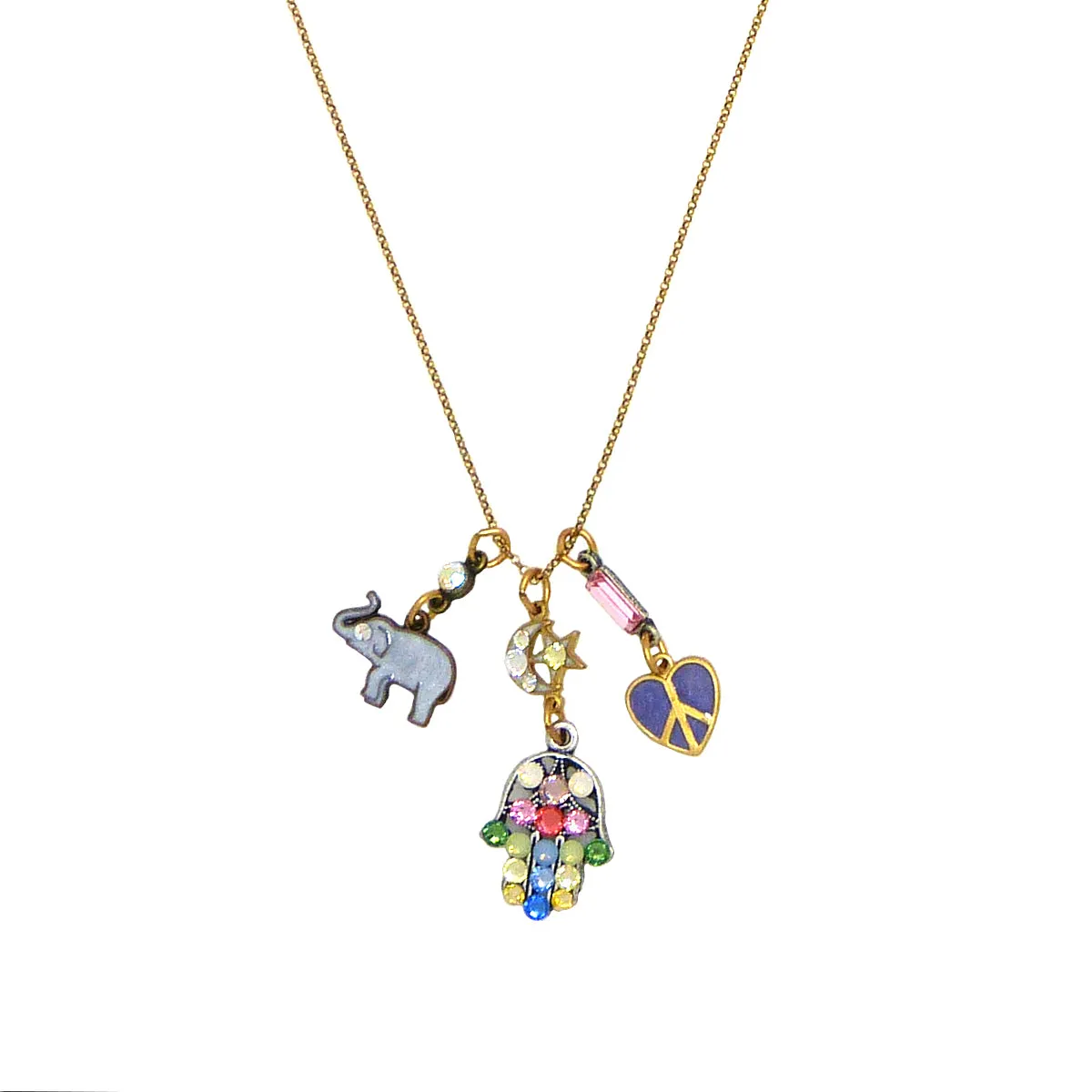 Anne Koplik Luck Hamsa Elephant Peace Heart Charm Pendant Necklace Swarovski Crystals NKJ115LUCK