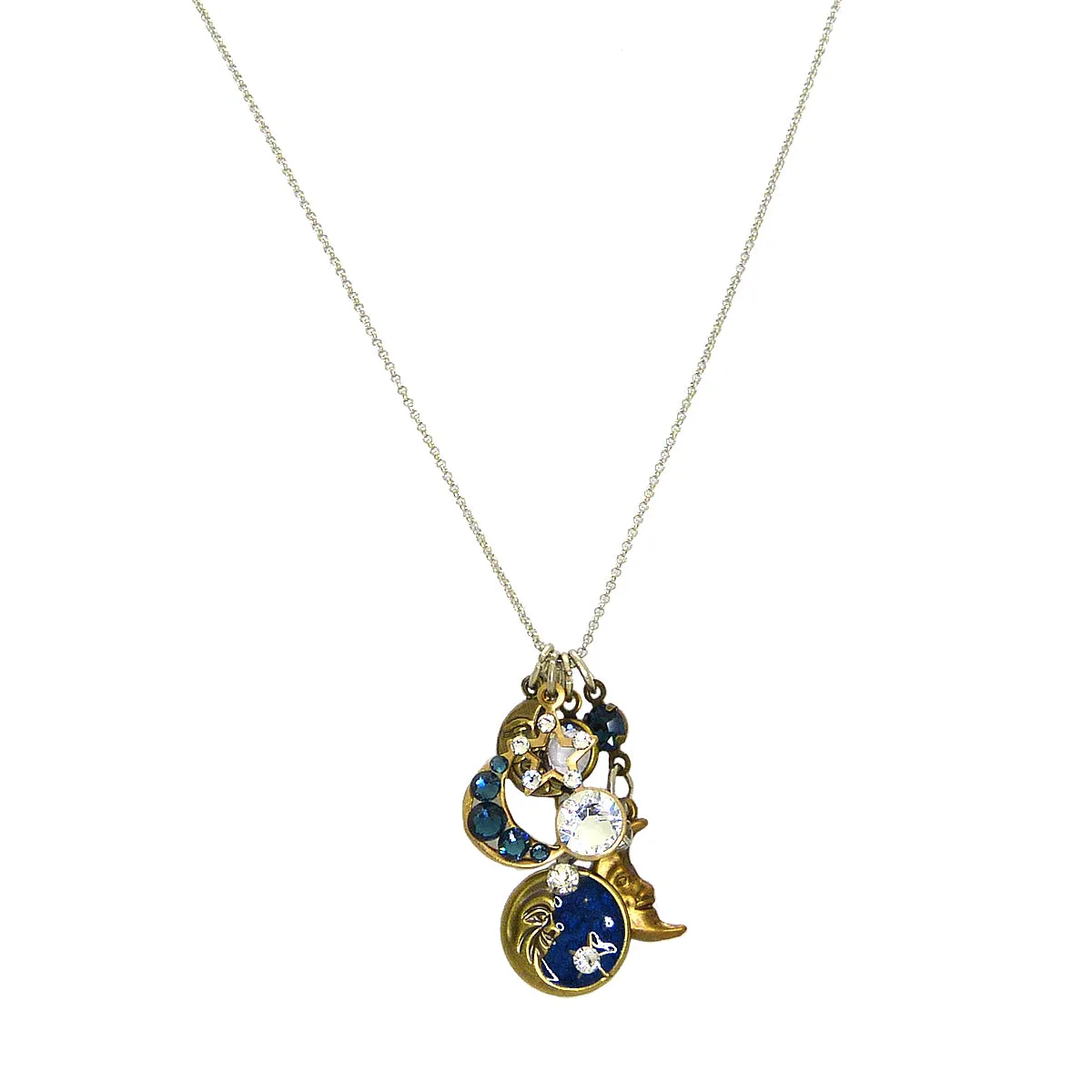 Anne Koplik Man in the Moon Charm Pendant Necklace Swarovski Crystals NSJ205BLU