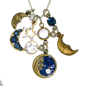 Anne Koplik Man in the Moon Charm Pendant Necklace Swarovski Crystals NSJ205BLU