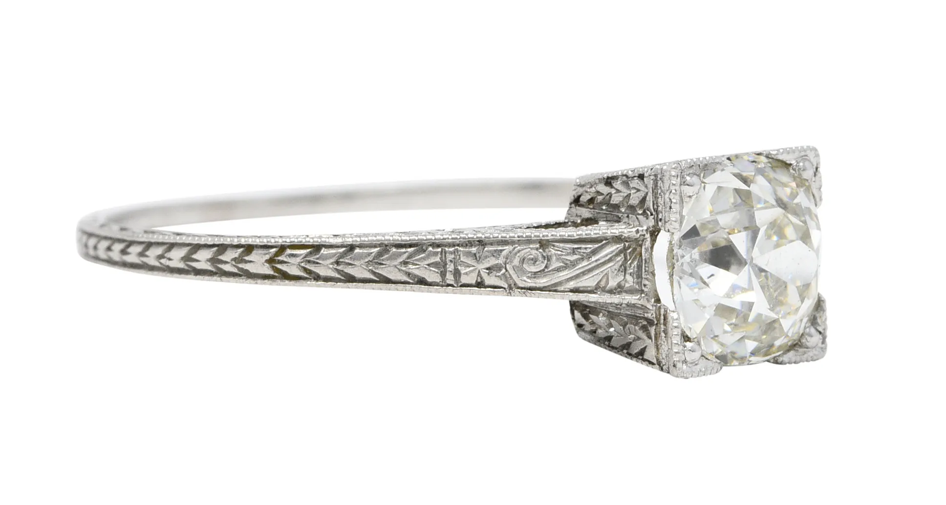 Art Deco 1.00 CTW Diamond Platinum Wheat Engagement Ring