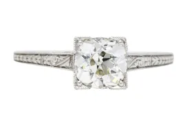 Art Deco 1.00 CTW Diamond Platinum Wheat Engagement Ring