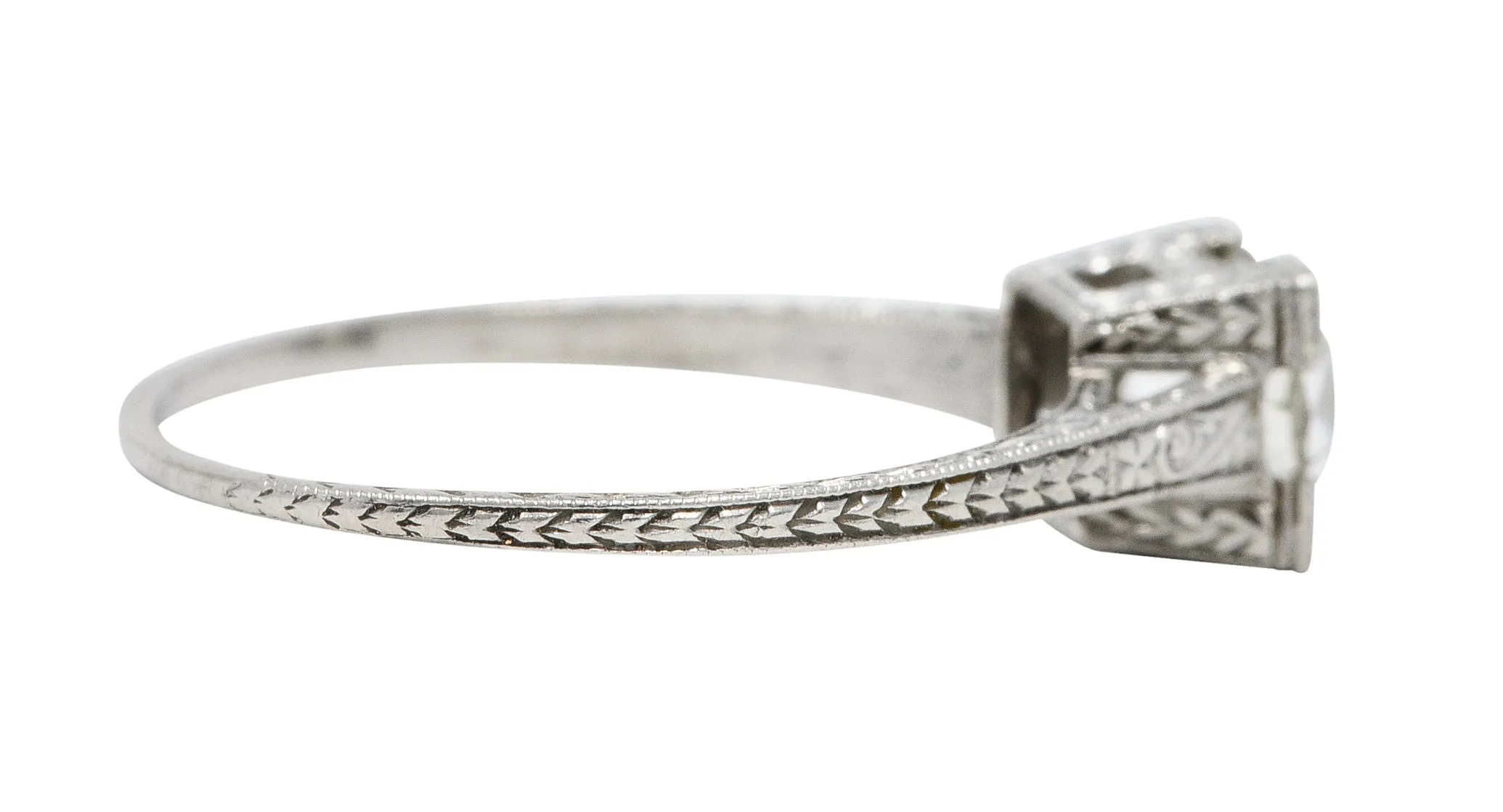 Art Deco 1.00 CTW Diamond Platinum Wheat Engagement Ring