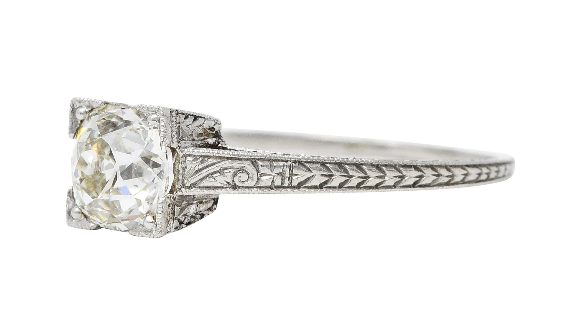 Art Deco 1.00 CTW Diamond Platinum Wheat Engagement Ring