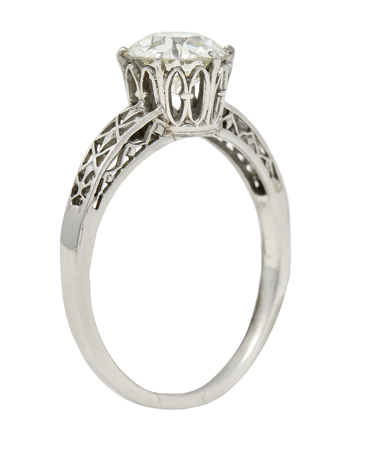 Art Deco 1.42 CTW Platinum Fleur-De-Lis Trellis Solitaire Engagement Ring