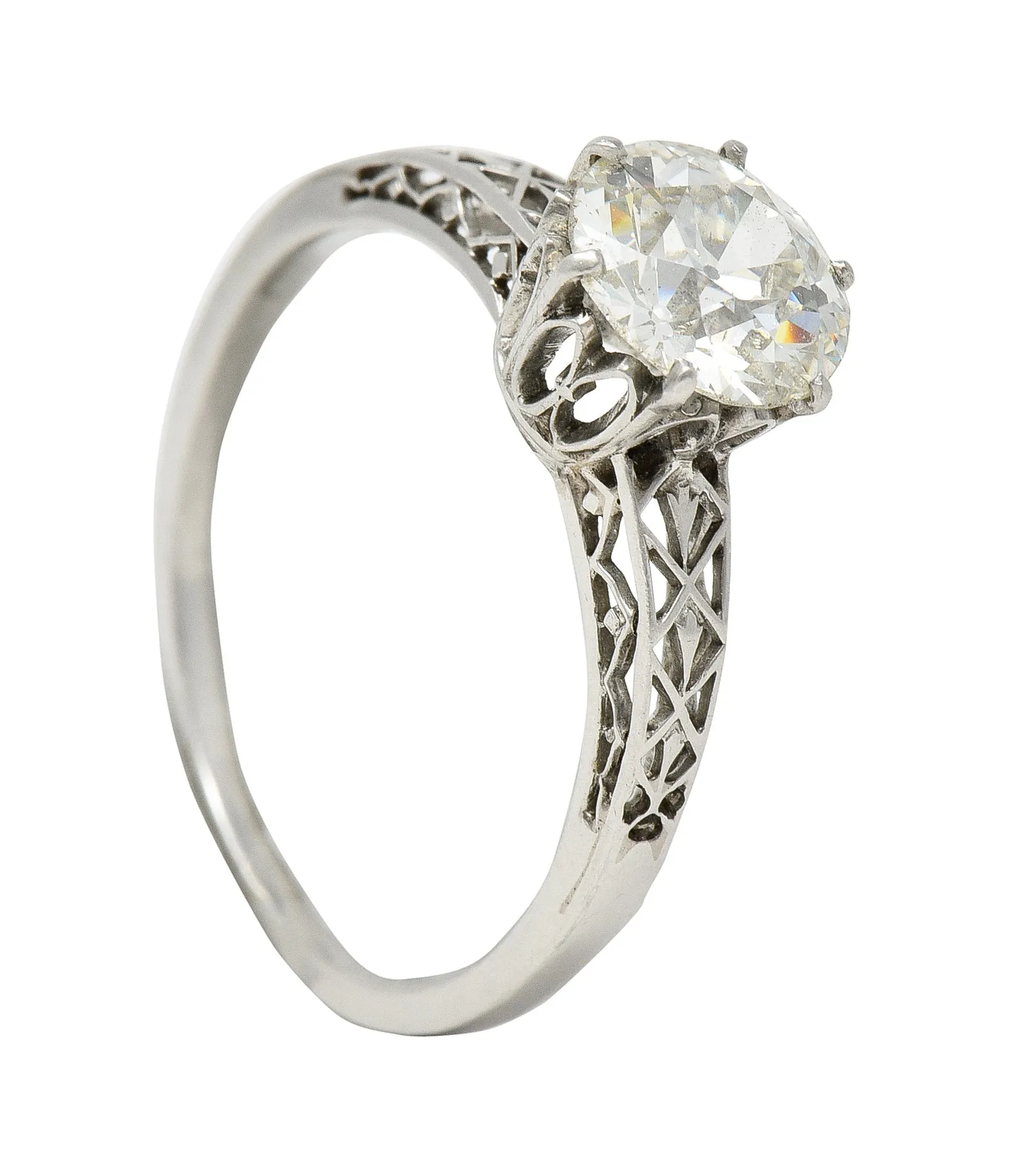 Art Deco 1.42 CTW Platinum Fleur-De-Lis Trellis Solitaire Engagement Ring