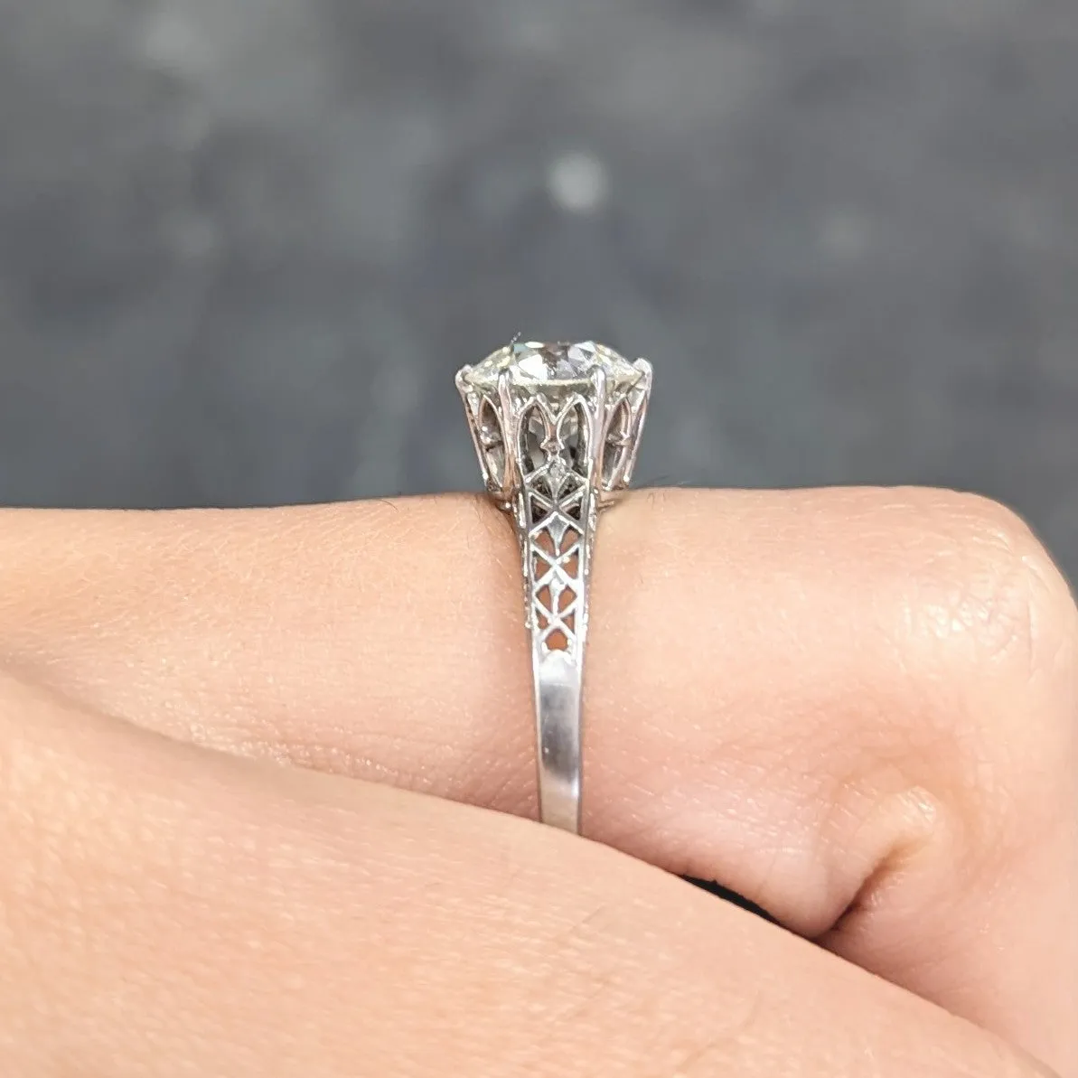 Art Deco 1.42 CTW Platinum Fleur-De-Lis Trellis Solitaire Engagement Ring