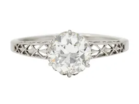 Art Deco 1.42 CTW Platinum Fleur-De-Lis Trellis Solitaire Engagement Ring