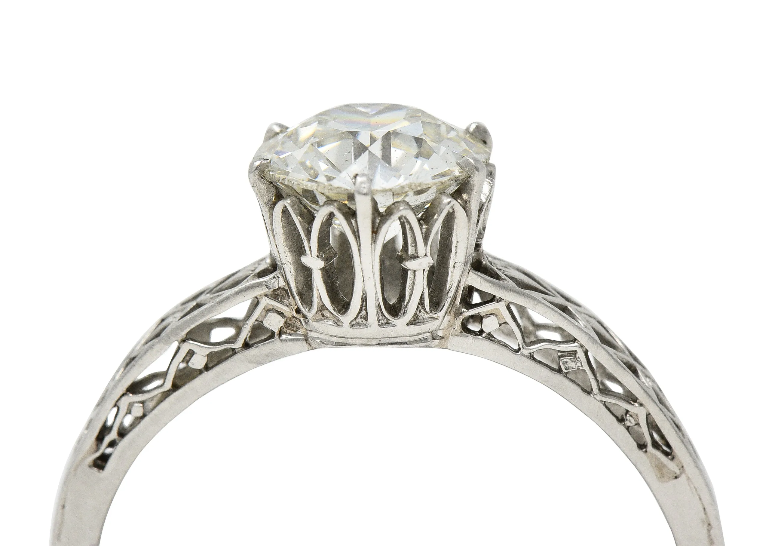 Art Deco 1.42 CTW Platinum Fleur-De-Lis Trellis Solitaire Engagement Ring