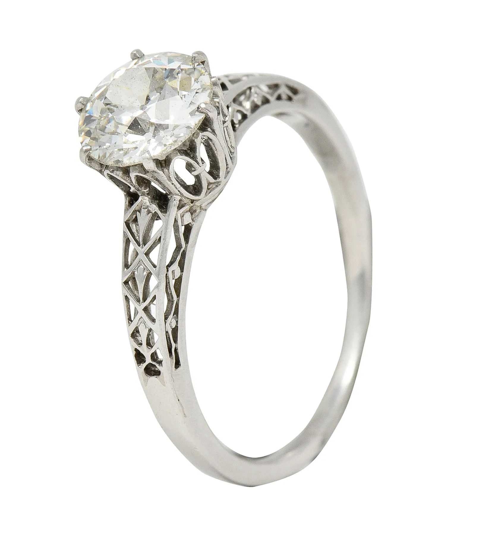 Art Deco 1.42 CTW Platinum Fleur-De-Lis Trellis Solitaire Engagement Ring