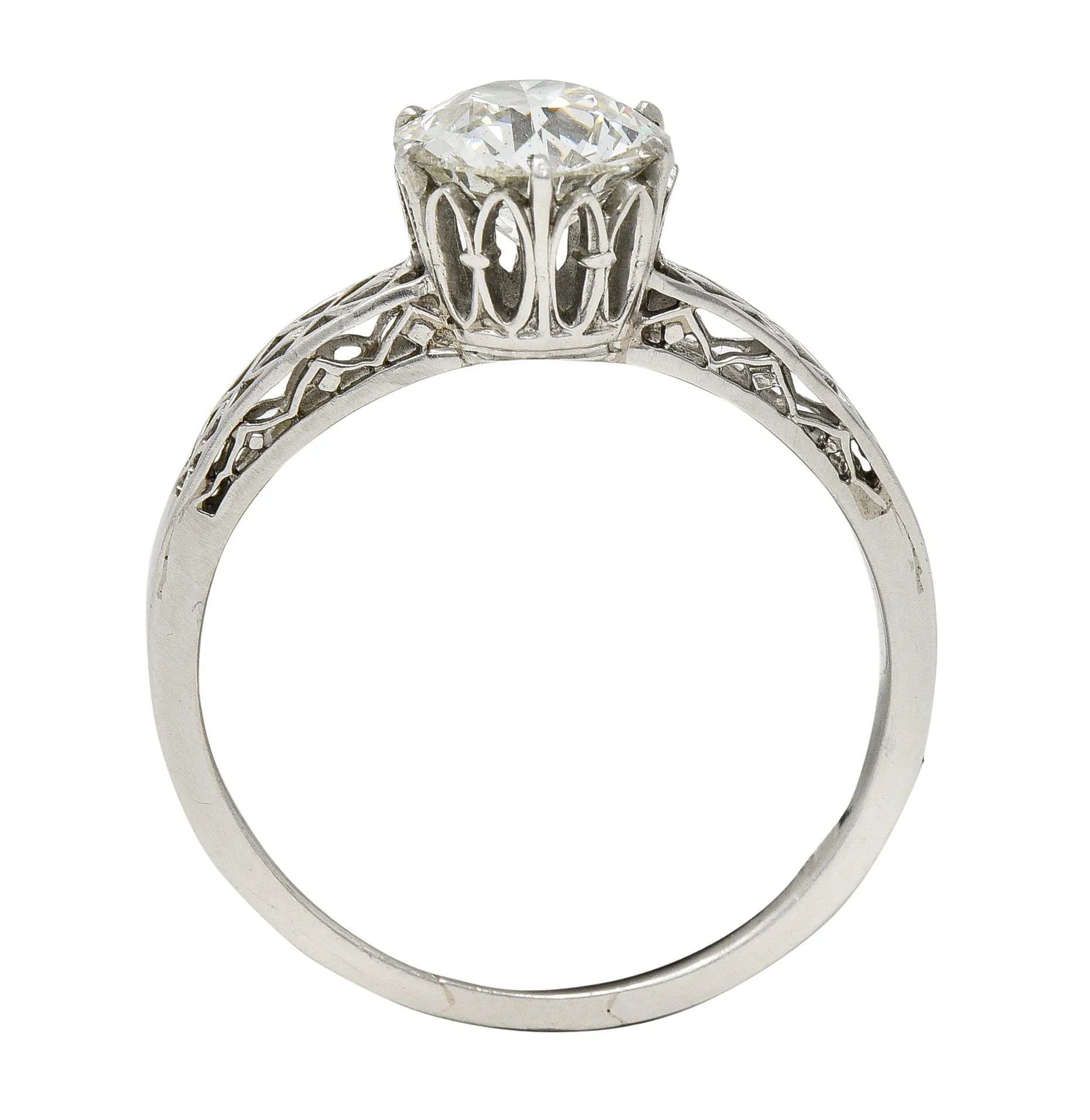 Art Deco 1.42 CTW Platinum Fleur-De-Lis Trellis Solitaire Engagement Ring