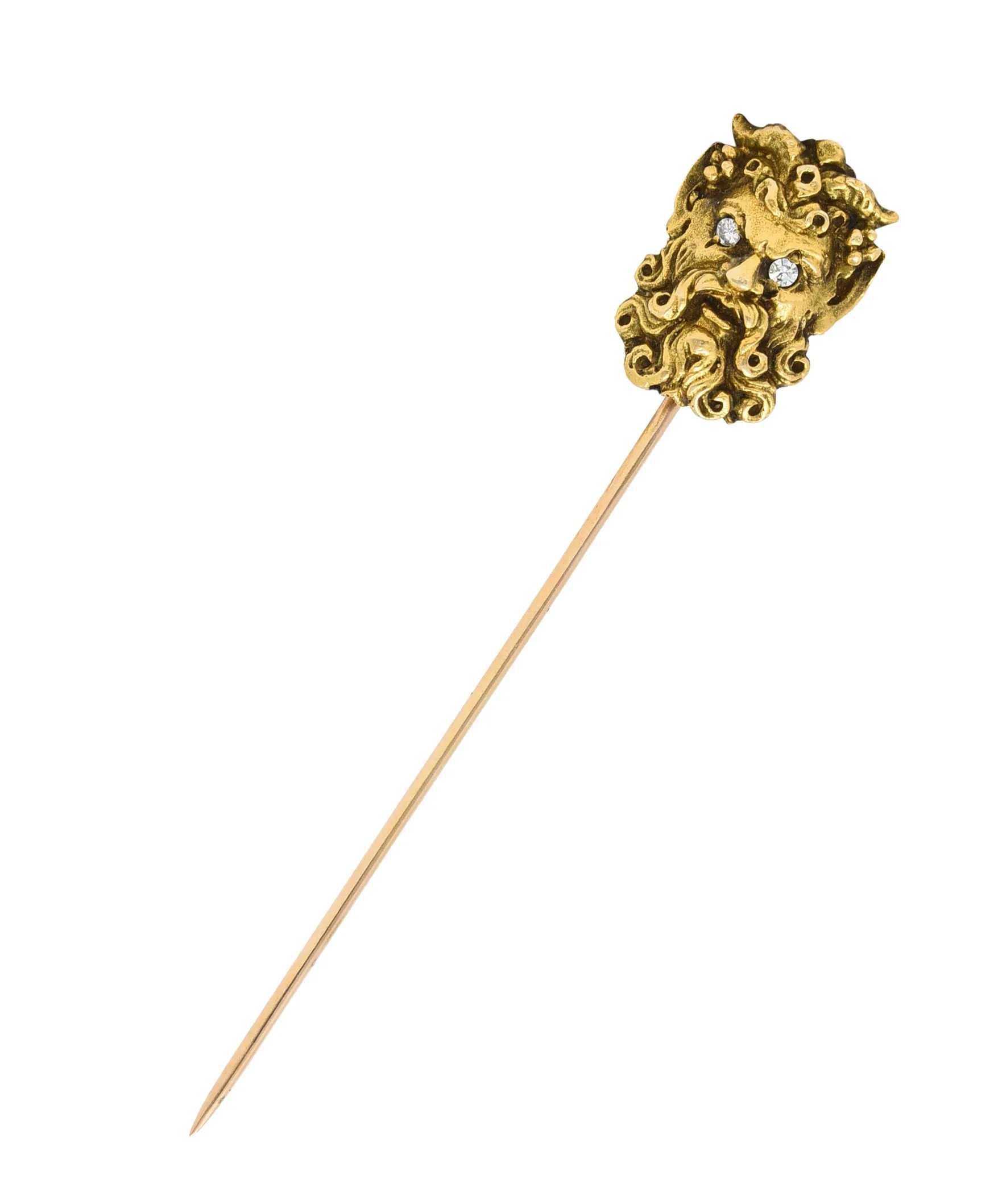 Art Nouveau Diamond 14 Karat Gold Pan Satyr Greek God Stickpin