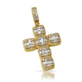 Asscher Cut Cluster CZ Bling Bling Cross in Gold