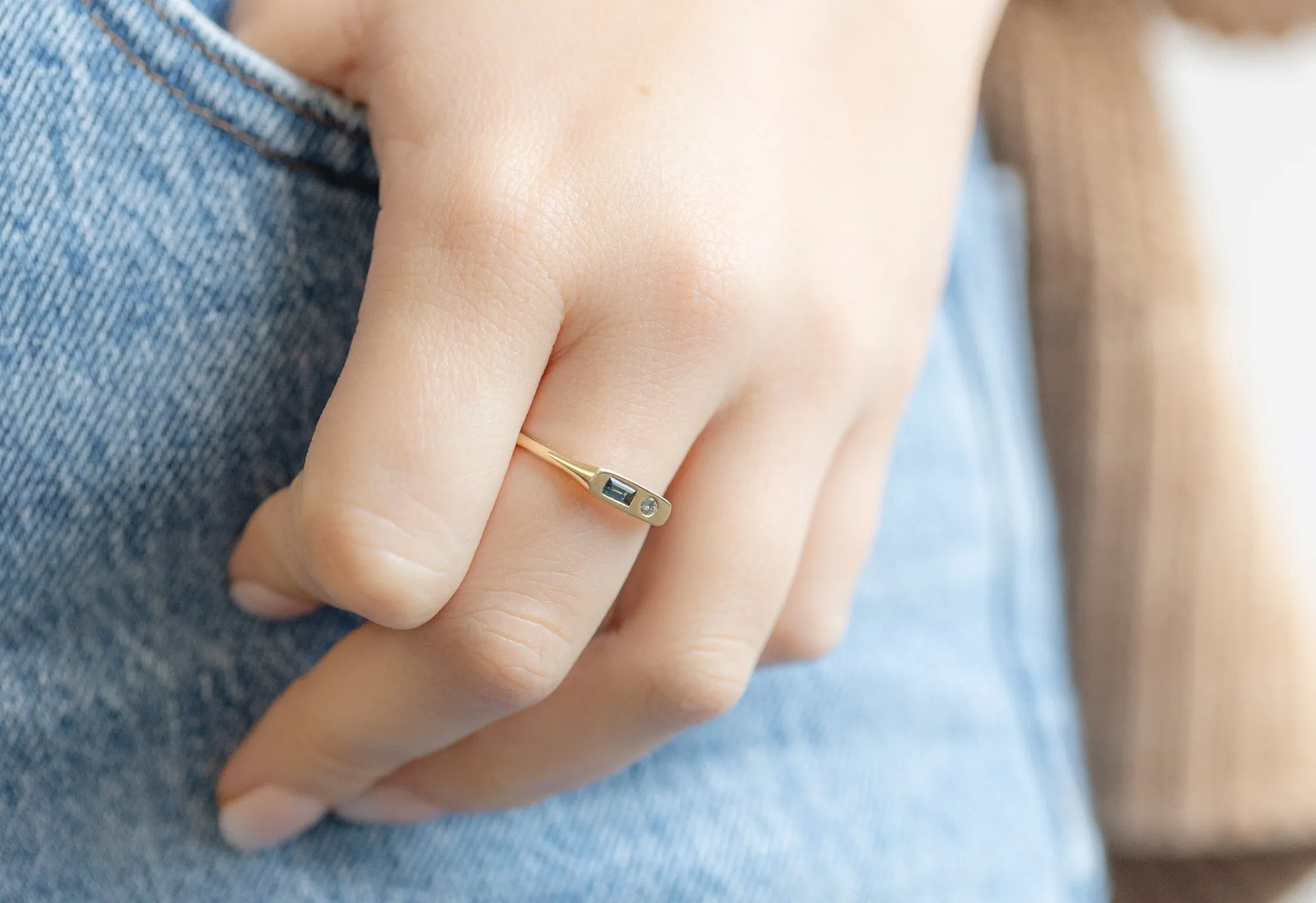 Asymmetrical Sapphire + Diamond Signet Ring