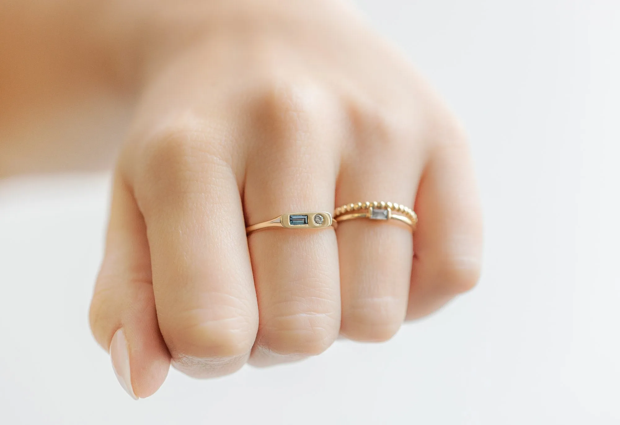 Asymmetrical Sapphire + Diamond Signet Ring