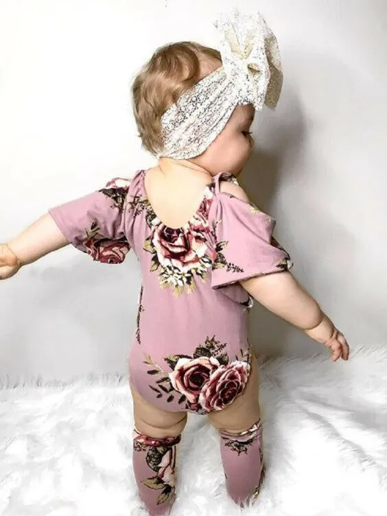 Baby Flowers N Flare Cold Shoulder Onesie with Stockings Set