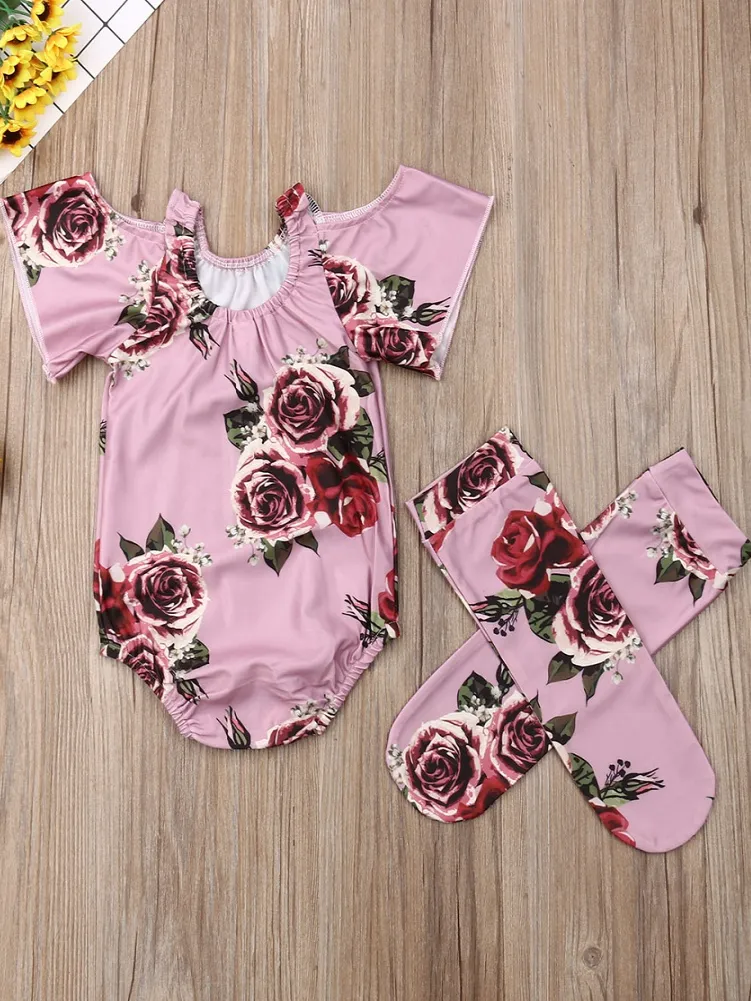 Baby Flowers N Flare Cold Shoulder Onesie with Stockings Set