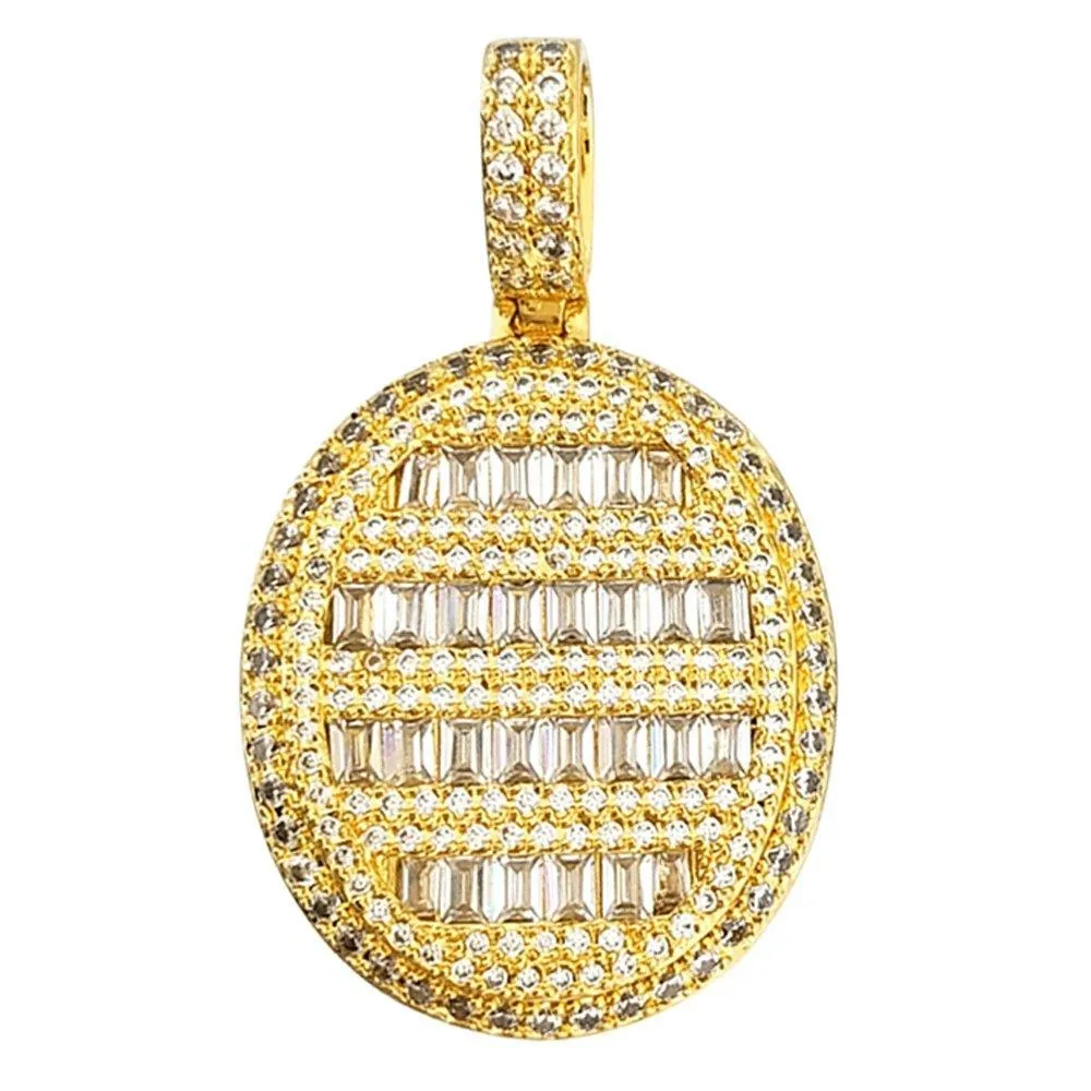 Baguette CZ Oval Bling Bling Pendant in Gold